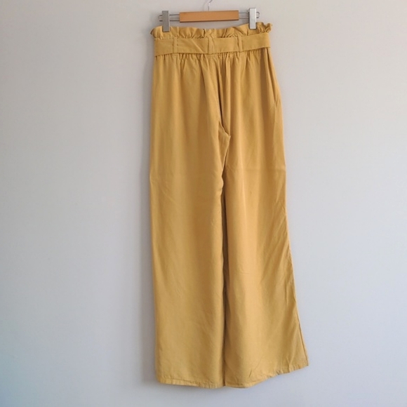 THREAD + SUPPLY | Wide Leg Pants Pull On Paperbag Waist Pockets,Mustard, Women L - Picture 2 of 13